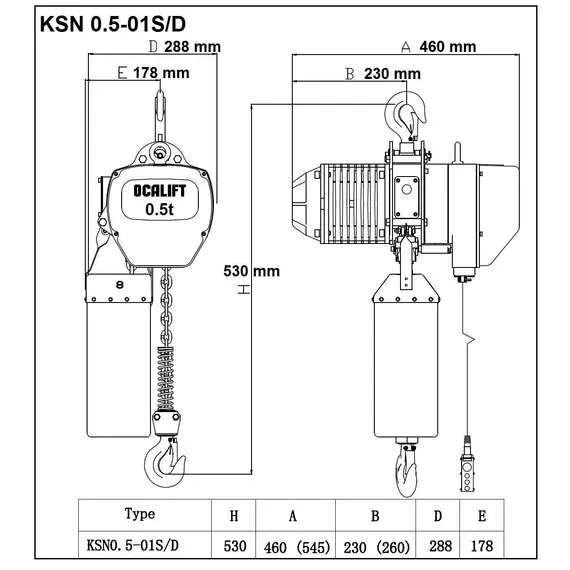 OCALIFT 005-01s 0,5т 6м 380в Таль электрическая цепная стационарная на крюке в Новосибирске купить по выгодной цене 100kwatt.ru