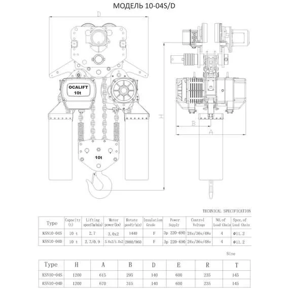OCALIFT 10-04s 380в 10т 12м Таль электрическая цепная передвижная в Новосибирске купить по выгодной цене 100kwatt.ru