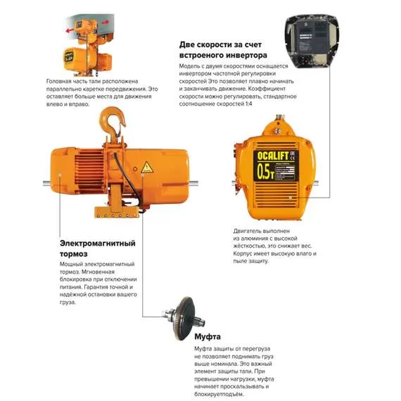 OCALIFT M005-01s 500 кг 12 м Таль цепная электрическая передвижная 380В М5 в Новосибирске купить по выгодной цене 100kwatt.ru