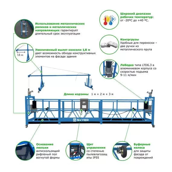 SKYER SKR 6 Строительная люлька (подъемник фасадный, длина 6 м) в Новосибирске купить по выгодной цене 100kwatt.ru